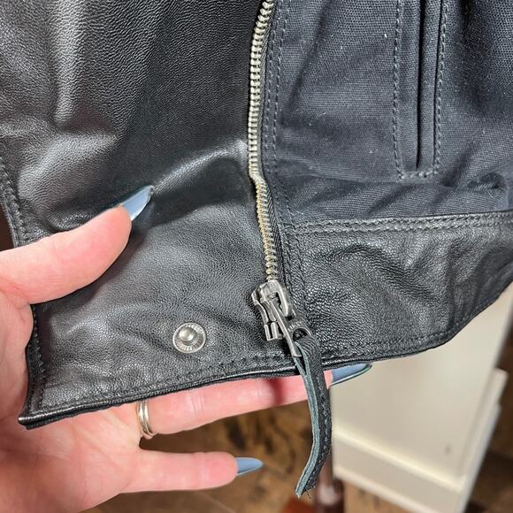 Lucky Brand Womens Black Goat Leather Moto Jacket Mixed Media Sm Cotton - Picture 5 of 14